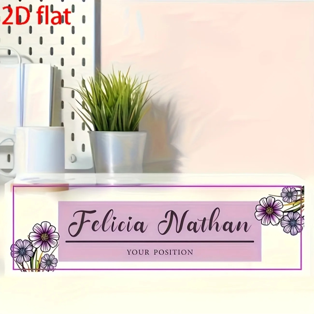Pink‑Purple Floral Acrylic Des - Desk Name Plate ulasan dan harga