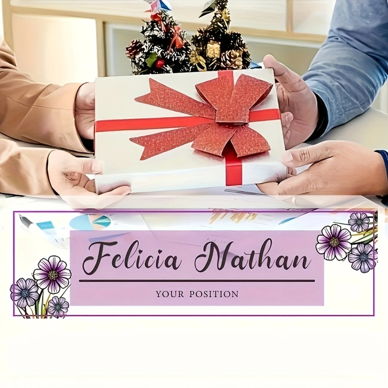 Pink‑Purple Floral Acrylic Des - Desk Name Plate ulasan dan harga