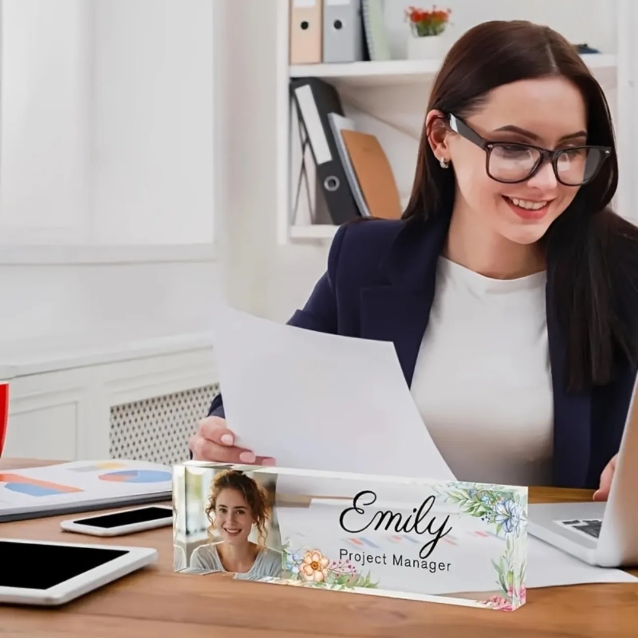 1PC Personalized Floral Acryli - Desk Name Plate ulasan dan harga